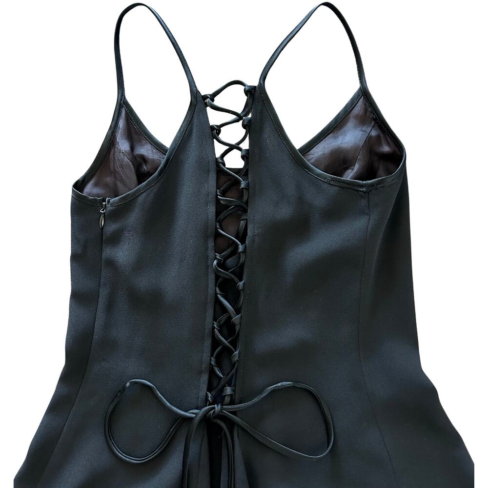 Vintage Laundry Shelli Segal Dress 8 Black Lace Up Corset Back Mini Fit Flare - Picture 5 of 13